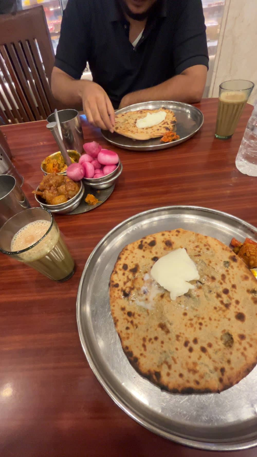 Hot paratha and tea on a trip